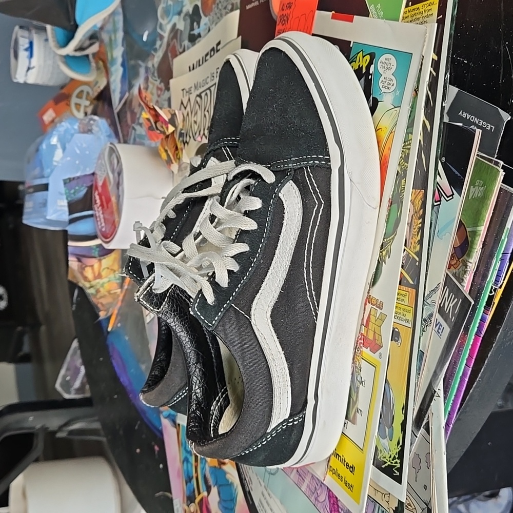 VANS Old Skool Black and White Canvas Leather Lace Up Size 5 M/6.5 Womens